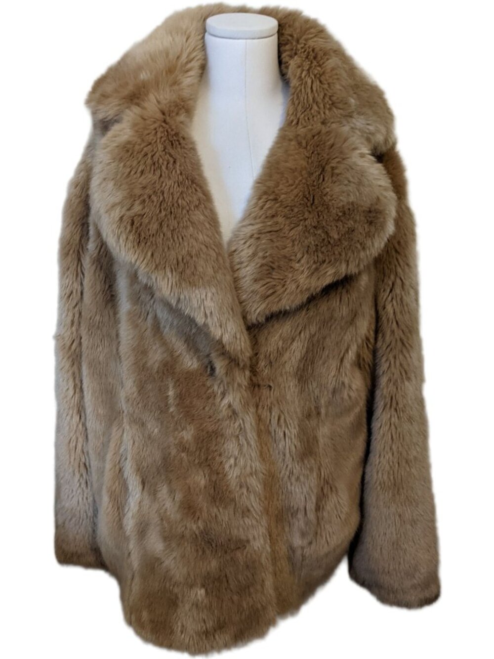 Jakke Camel Beige Faux Fur Coat Plush Teddy Oversized Winter Jacket Luxurious XL